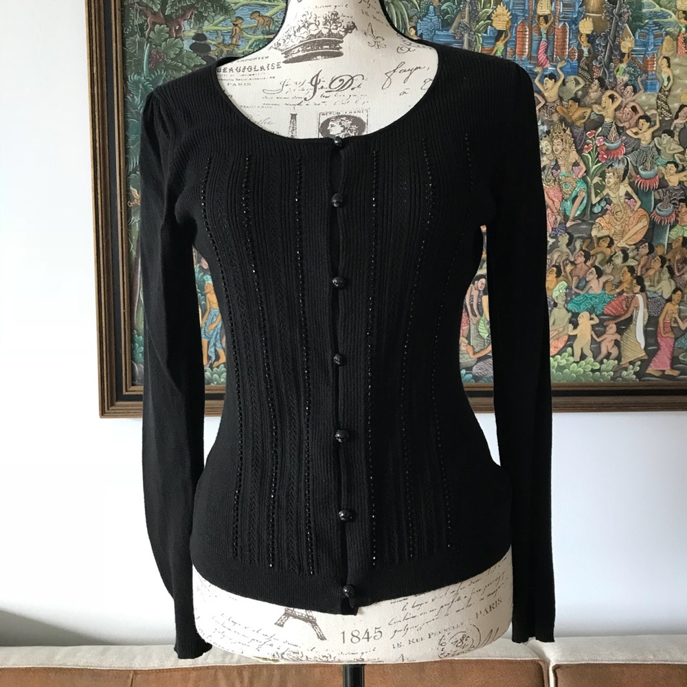ANN TAYLOR black ribbed beaded knit cardigan S